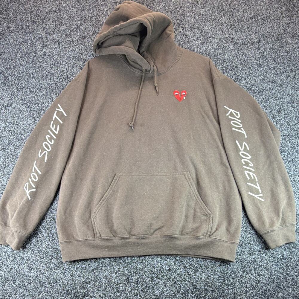 Riot Society Broken Heart Hoodie Men’s Large Brown Pullover Sleeve Graphic